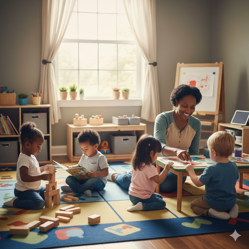 woman teaching in home